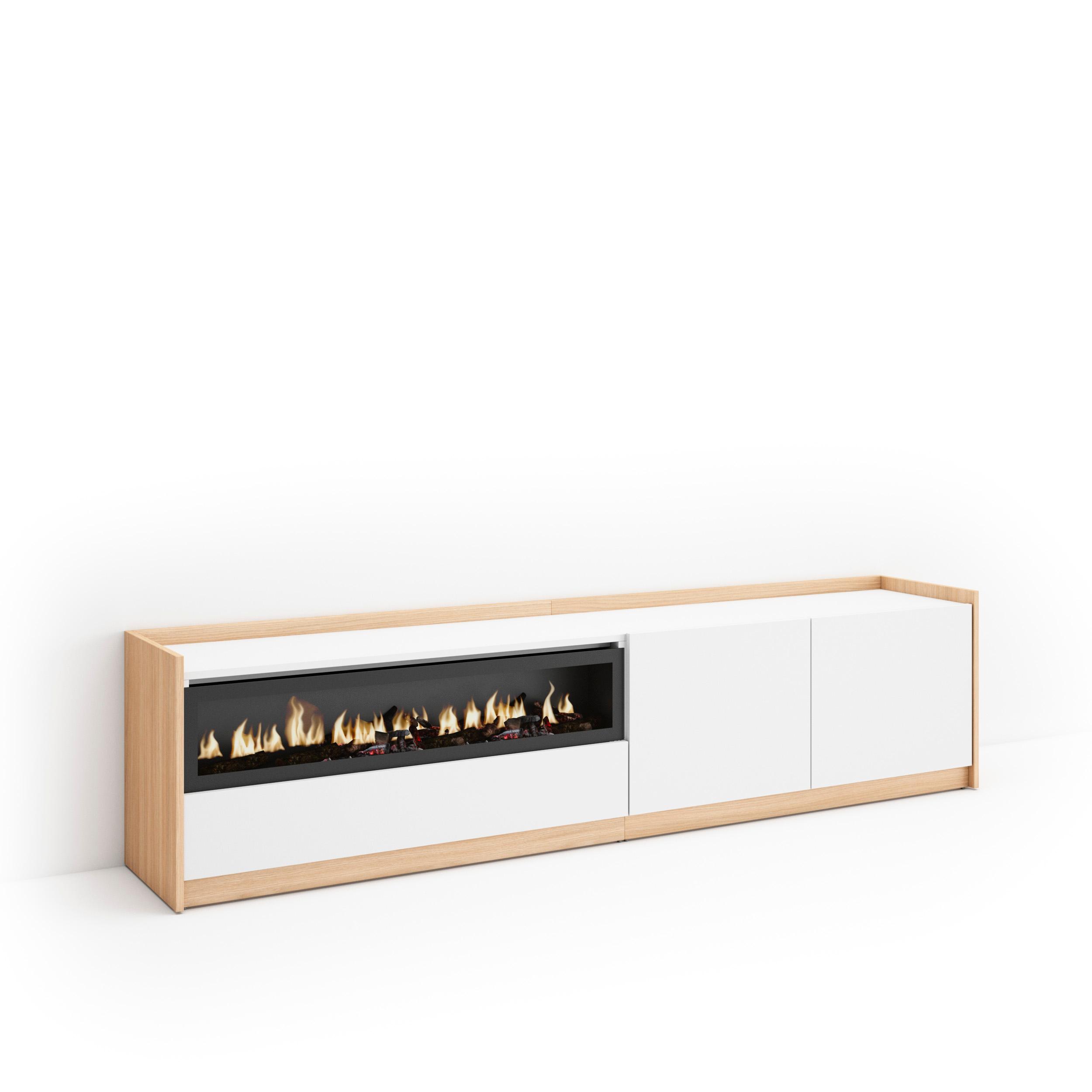 Skraut Home, Mueble TV, Televisión, Muebles de salón, almacenaje, 207x37x50 cm, Para TV hasta 80", Chimenea eléctrica