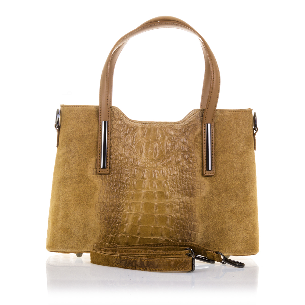 Firenze Artegiani. Fiesole Bolso tote Mujer.Piel auténtica Gamuza Grabado Cocodrilo . Made in Italy. Vera Pelle Italiana.