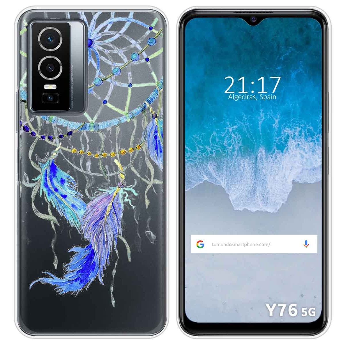 Funda Silicona Transparente para Vivo Y76 5G diseño Plumas Dibujos
