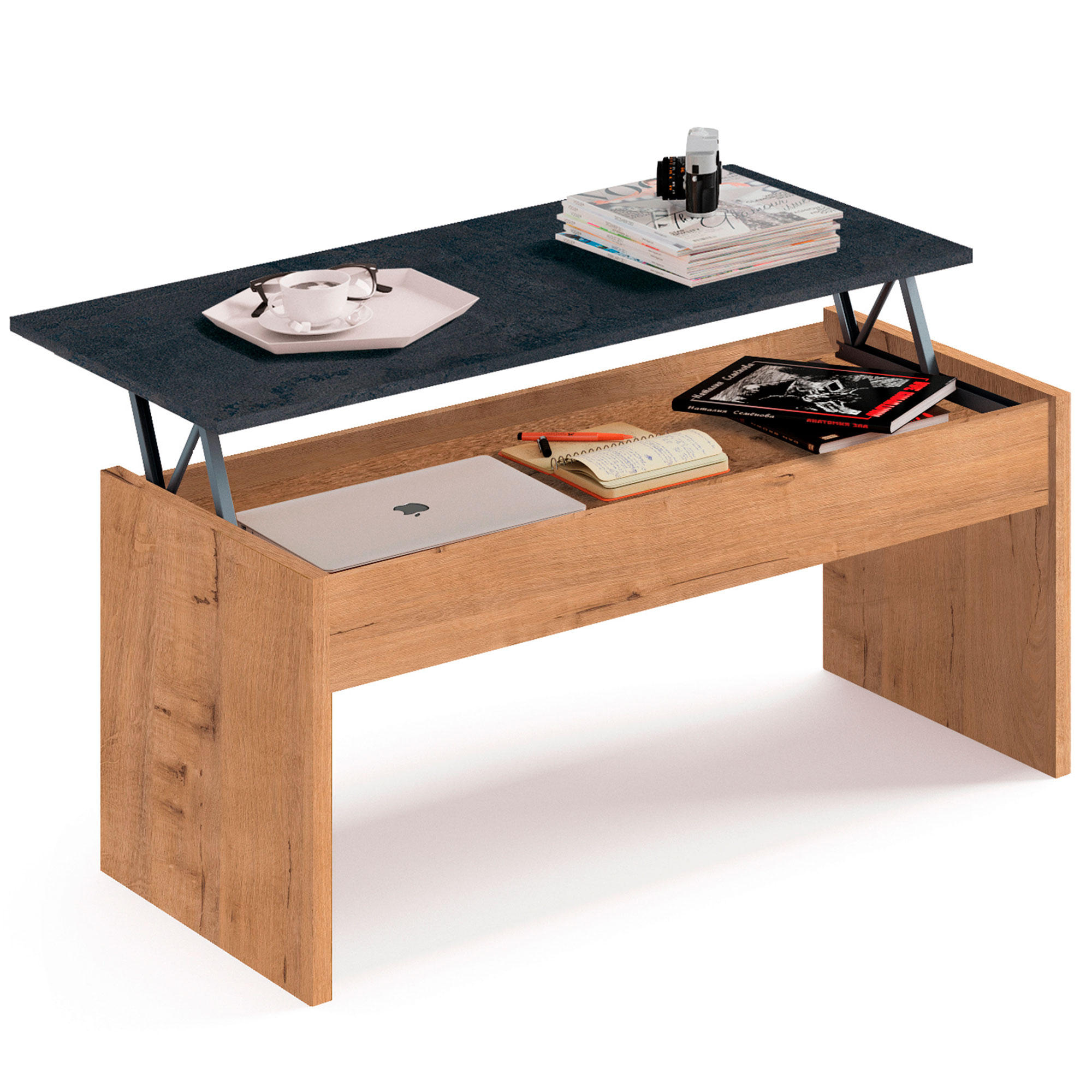Briebe Opal Mesa Centro Elevable, Comedor, Salón, Mesita Café Auxiliar para Sofá, 47x100x50cm/58x100x50cm, , Madera