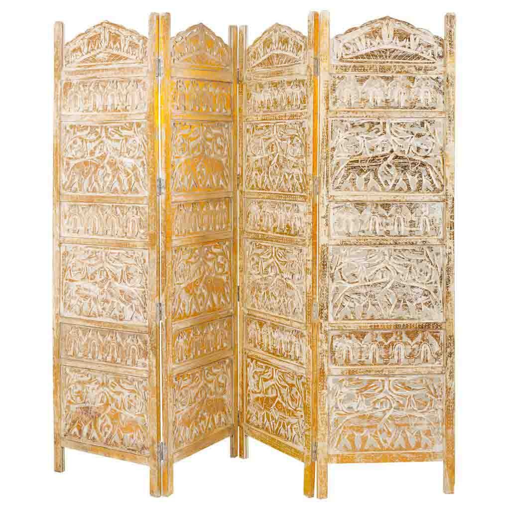Wonderlust Deco - Biombo de madera artesanal blanco-natural 50(x4)x2x180 Beige 50(x4)x2x180h cm