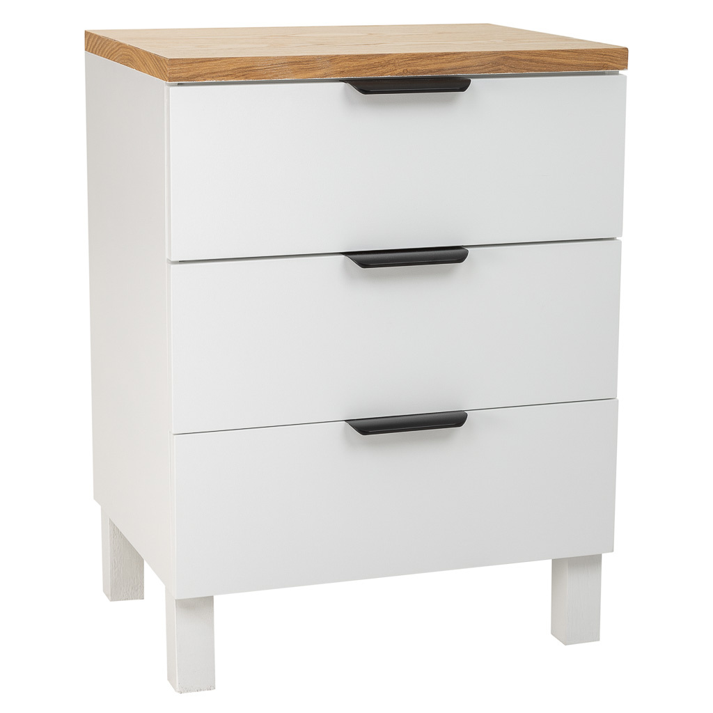 Wonderlust Deco - Mesita de madera 3 cajones 45x35x60h cm Blanco 45x35x60