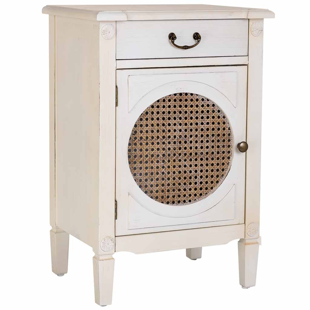 Wonderlust Deco - Mesita de madera lacada y rejilla de 1 cajón y 1 46x36x68h cm - Blanco Blanco 46x36x68h cm