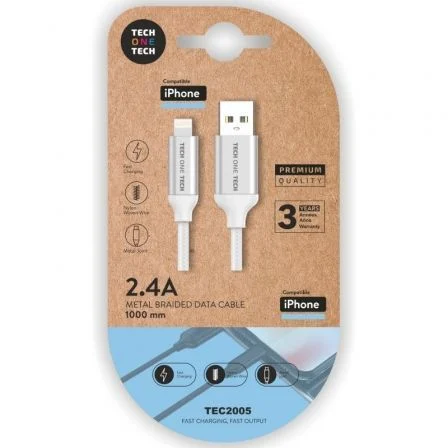 Techonetech cable usb-a macho a lightning macho 1m - recubierto de nylon trenzado