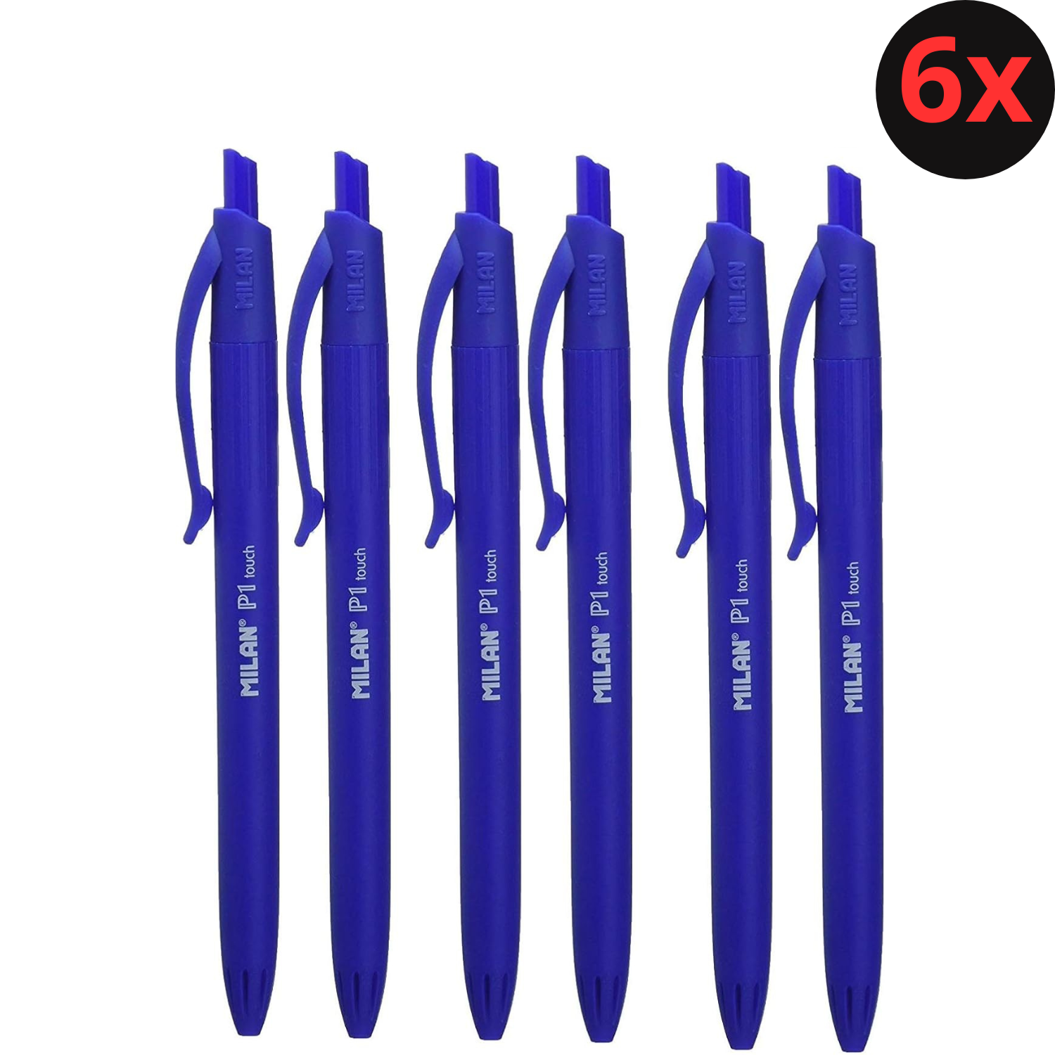 Milan 6x P1 Touch Bolígrafo Boli Bolígrafos de Punta Retráctil, Para la Escuela, Cole o el Hogar, Material Escolar y de Oficina para Primaria, Secundaría y Universidad. Vuelta al Cole Colegio. Recambio, Repuesto - Color Azul