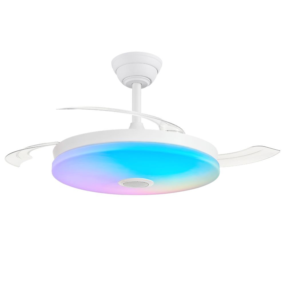 Ventilador de Techo Arpon Blanco con Aspas Retráctiles, Motor DC Ultra Silencioso, LED Regulable CCT 3 Tonos de Luz, 6 Velocidades, Función Verano Invierno, Temporizador, Mando y Smart App según modelo, 91cm 107cm 122cm y music. muy silencioso