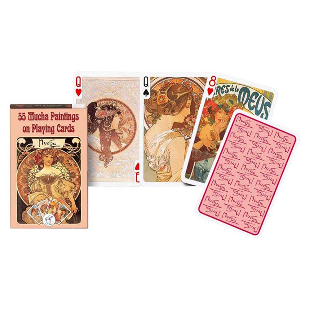 Piatnik Baraja de poker bridge de 54 cartas Alfons María Mucha Arte moderno Modernista Nouveau Cuadros Pinturas Juego mesa Jugar Adultos Colección Coleccionable Poquer