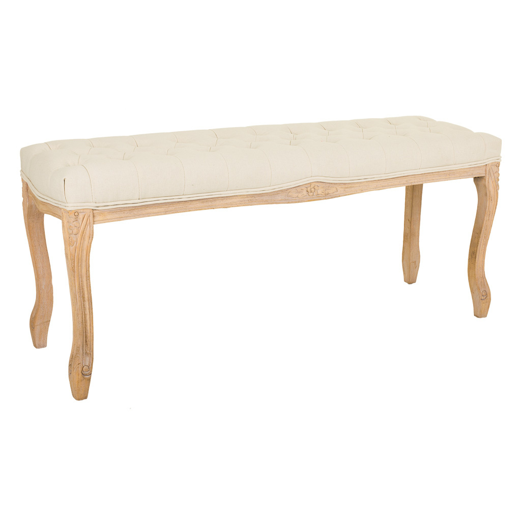 WANDERLUST DECO Banqueta de madera tapizada color crema 110x36x47h cm