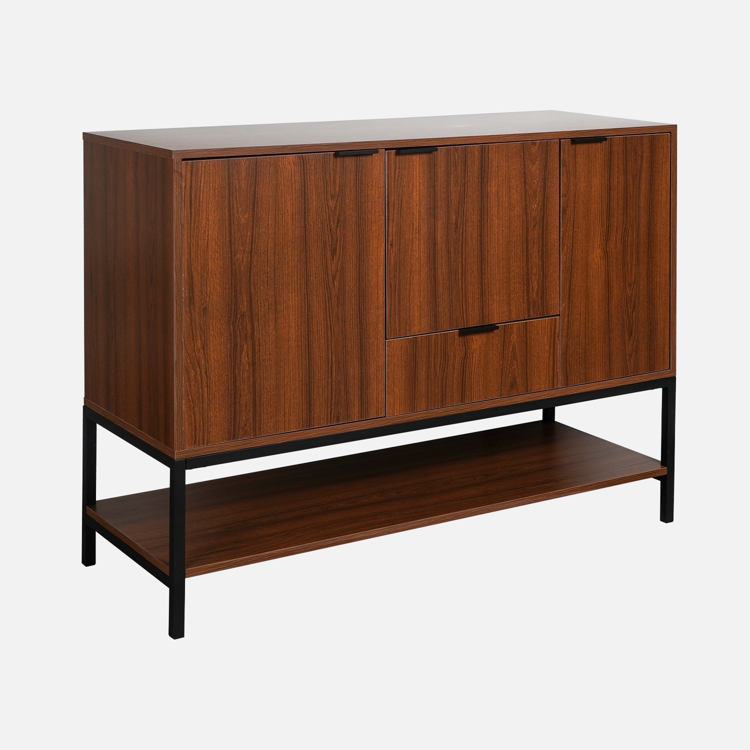 sweeek - Aparador de 3 puertas de madera de nogal y metal, 110cm , Nogal , 110x40x85
