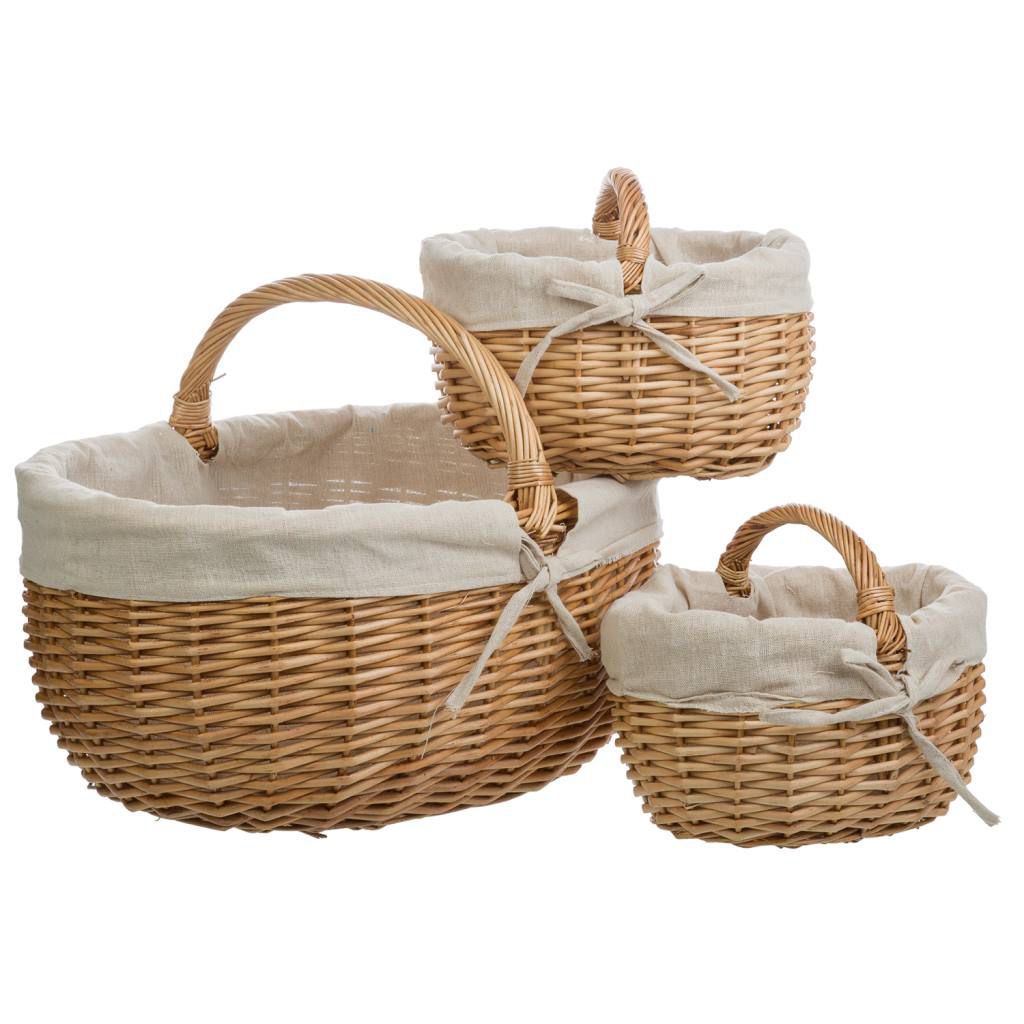 Cestas De Mimbre Buff Forradas Set 3 Pzas 33x43x32cm, El mejor complemento para tu hogar