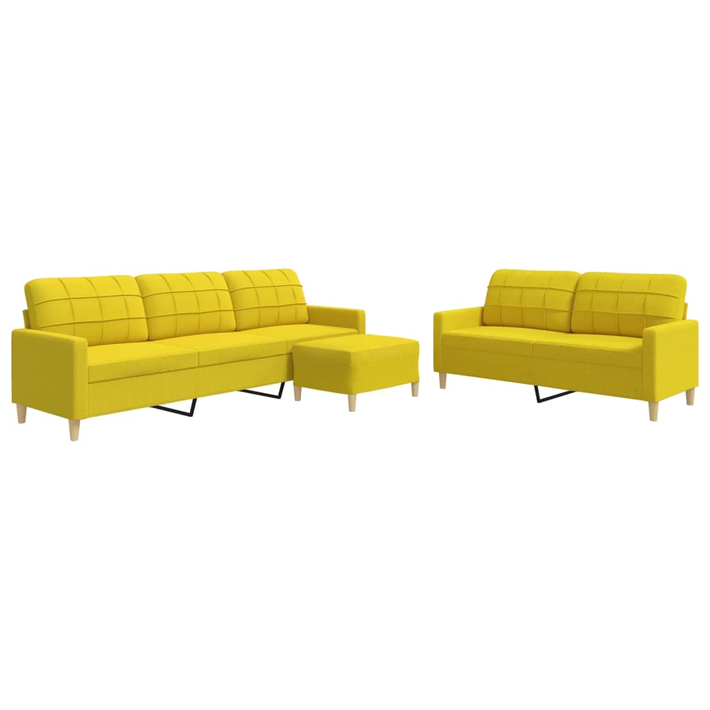 vidaXL Juego de sofás con reposapiés 3 piezas tela amarillo claro
