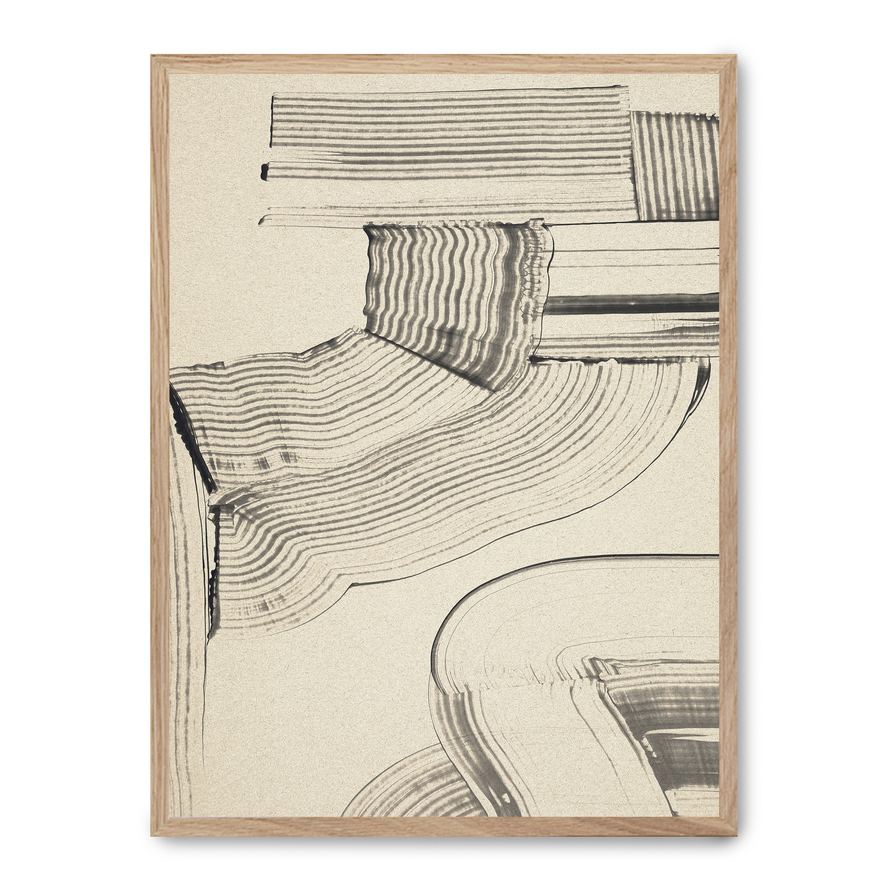 Cuadro art with black lines i 30x40cm, Póster impreso en papel de primera calidad de 180gr, montado sobre marco de madera MDF acabado roble., Arte - Aesthetic