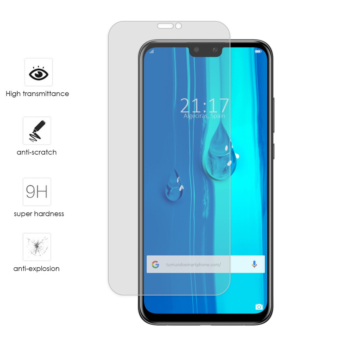 Tumundosmartphone Protector Cristal Templado para Huawei Y9 2019 vidrio