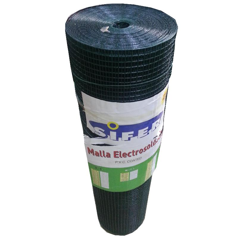 Malla electrosoldada sifer 13x13x0,8 1.oo mt plastif. verde 25 m