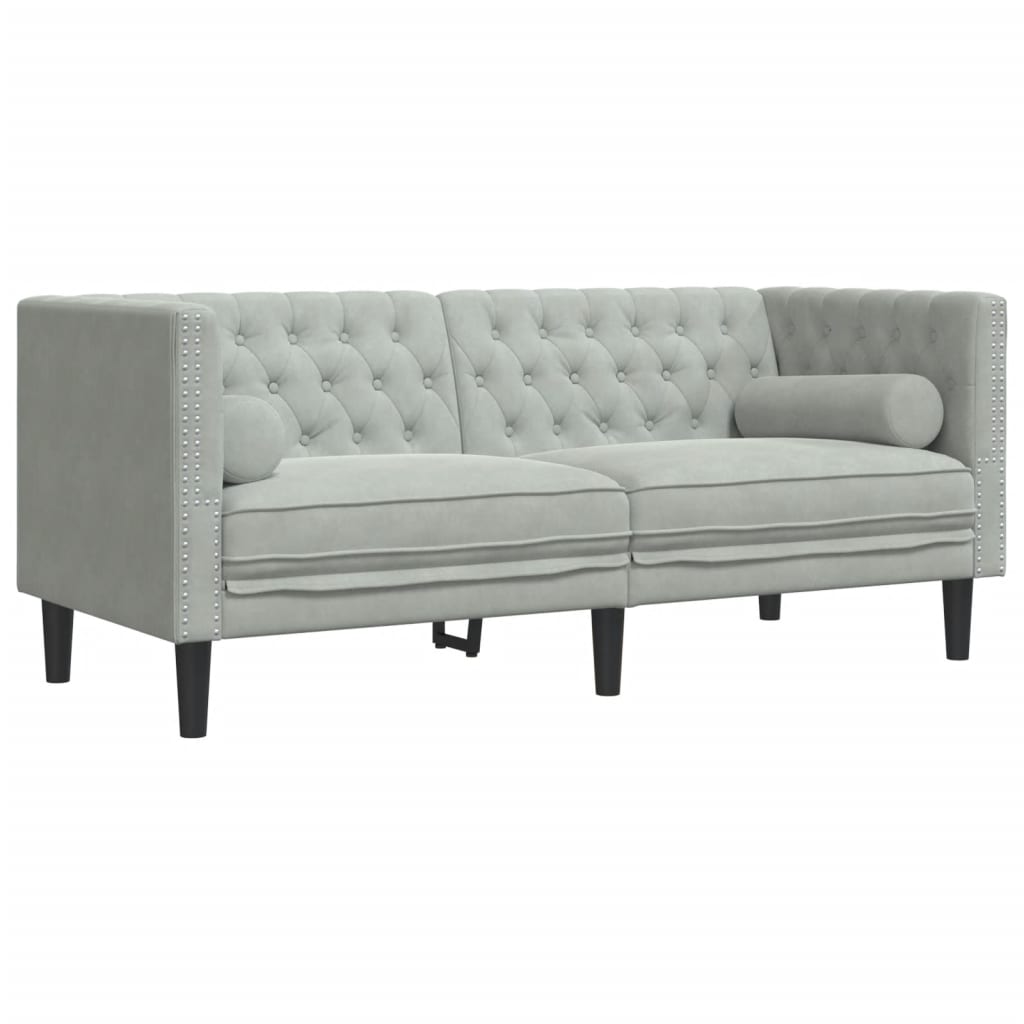 vidaXL Sofá Chesterfield 2 plazas con cojines terciopelo gris claro