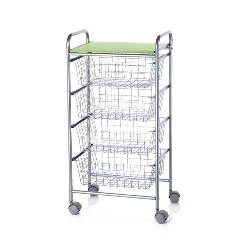 DON HIERRO - Carrito verdulero GREEN, 4 cestas de gran capacidad, Gris aluminio y Verde pistacho-