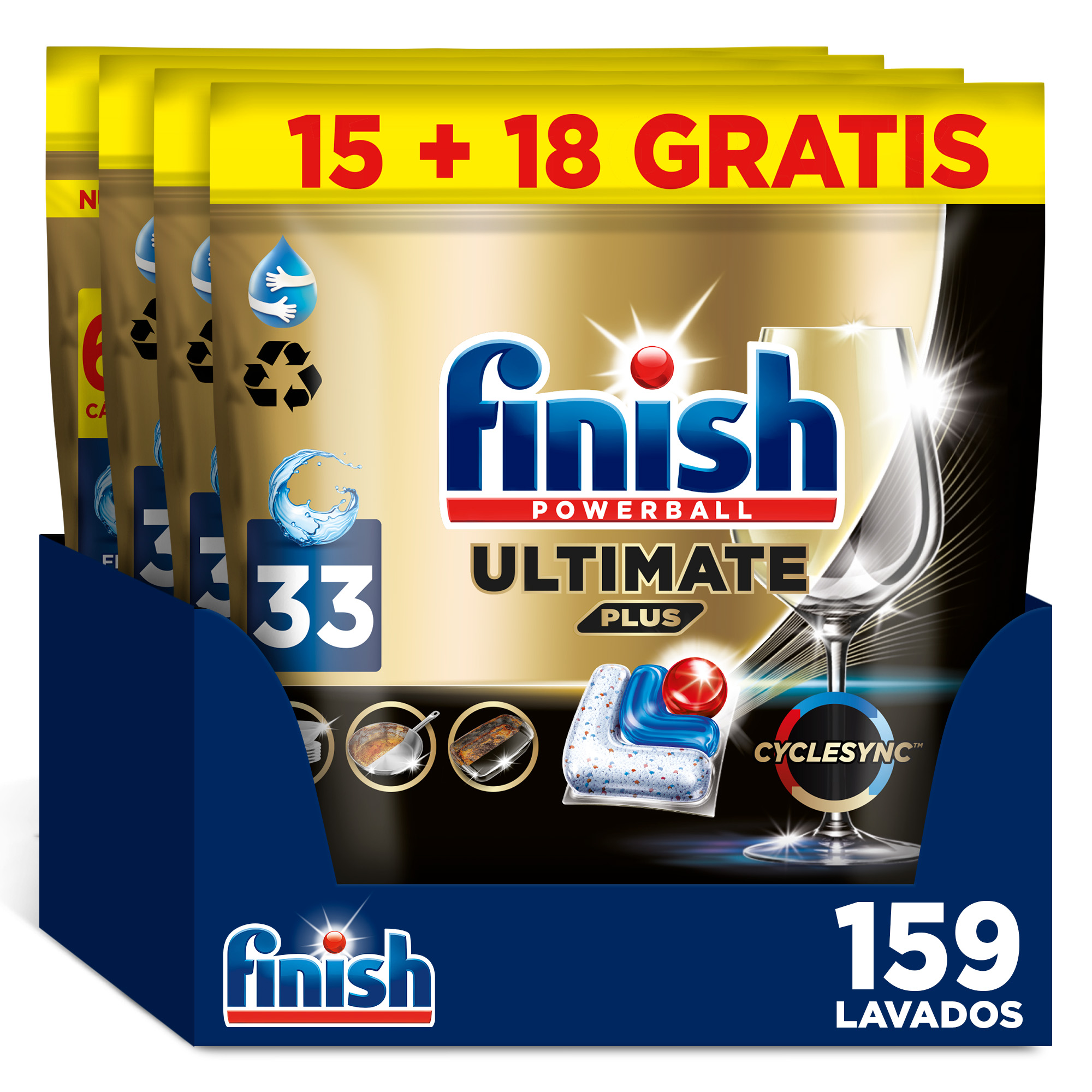 Finish Ultimate Plus 99  | 159 Pastillas para lavavajillas. Limpieza y Brillo Intensivos, Limpieza intensiva, brillo diamante + protección vajilla