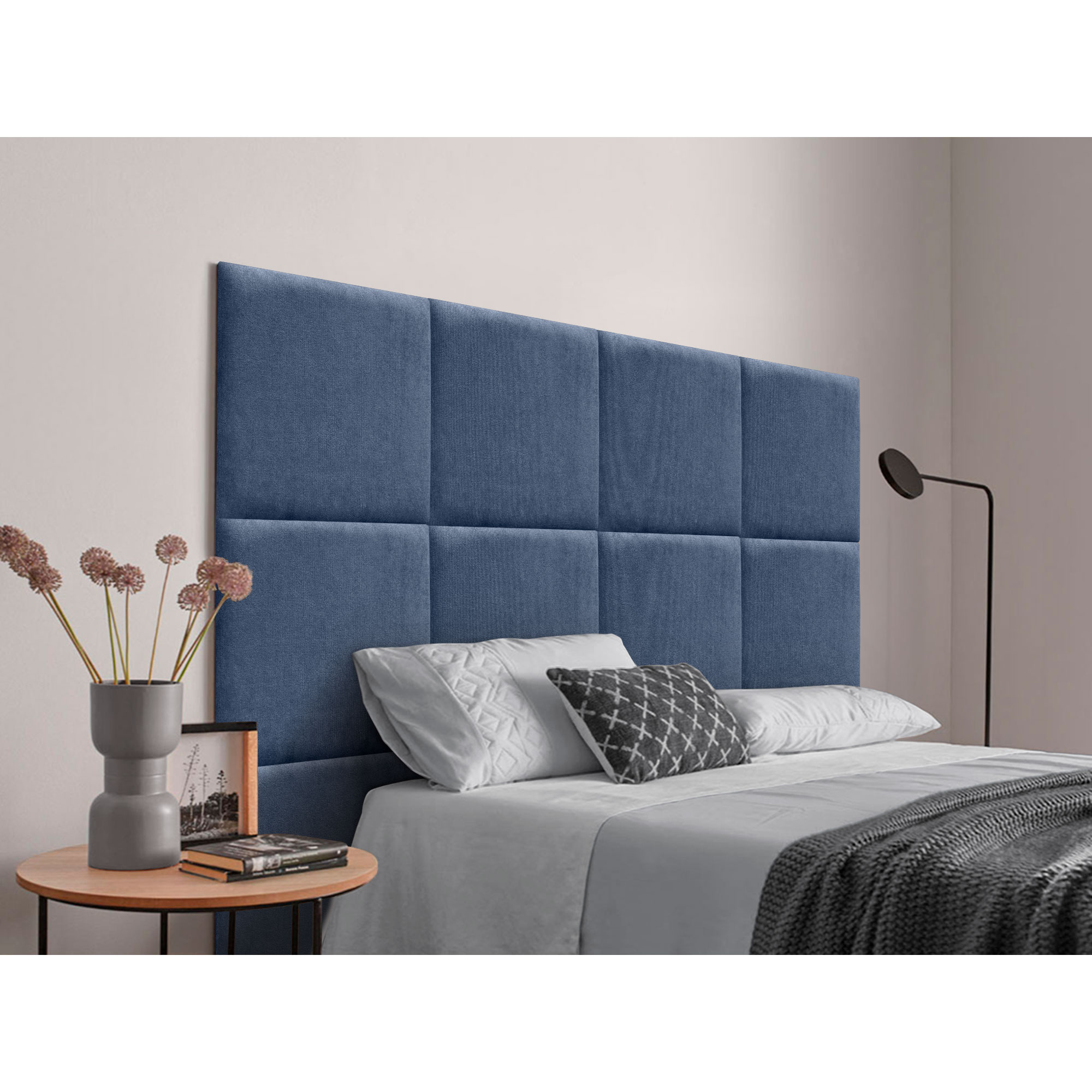 DHOME Cabecero Tapizado Compuesto de Paneles Autoadhesivos Intercambiables de Tela Acualine Cama Lujo Dormitorio Acolchado