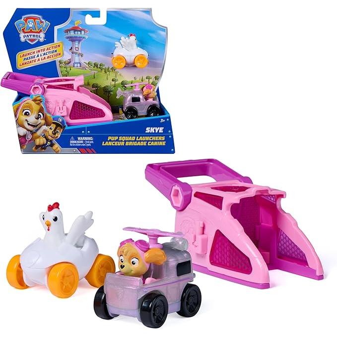 PATRULLA CANINA - Patrulla Canina - Pack Pup Squad Racers Lanzador con 2 Vehículos: Helicóptero Skye y Chickaletta - Patrulla Canina Juguetes - Regalo Niño 3 años + - Juguetes Niños 3 años + - Paw Patrol