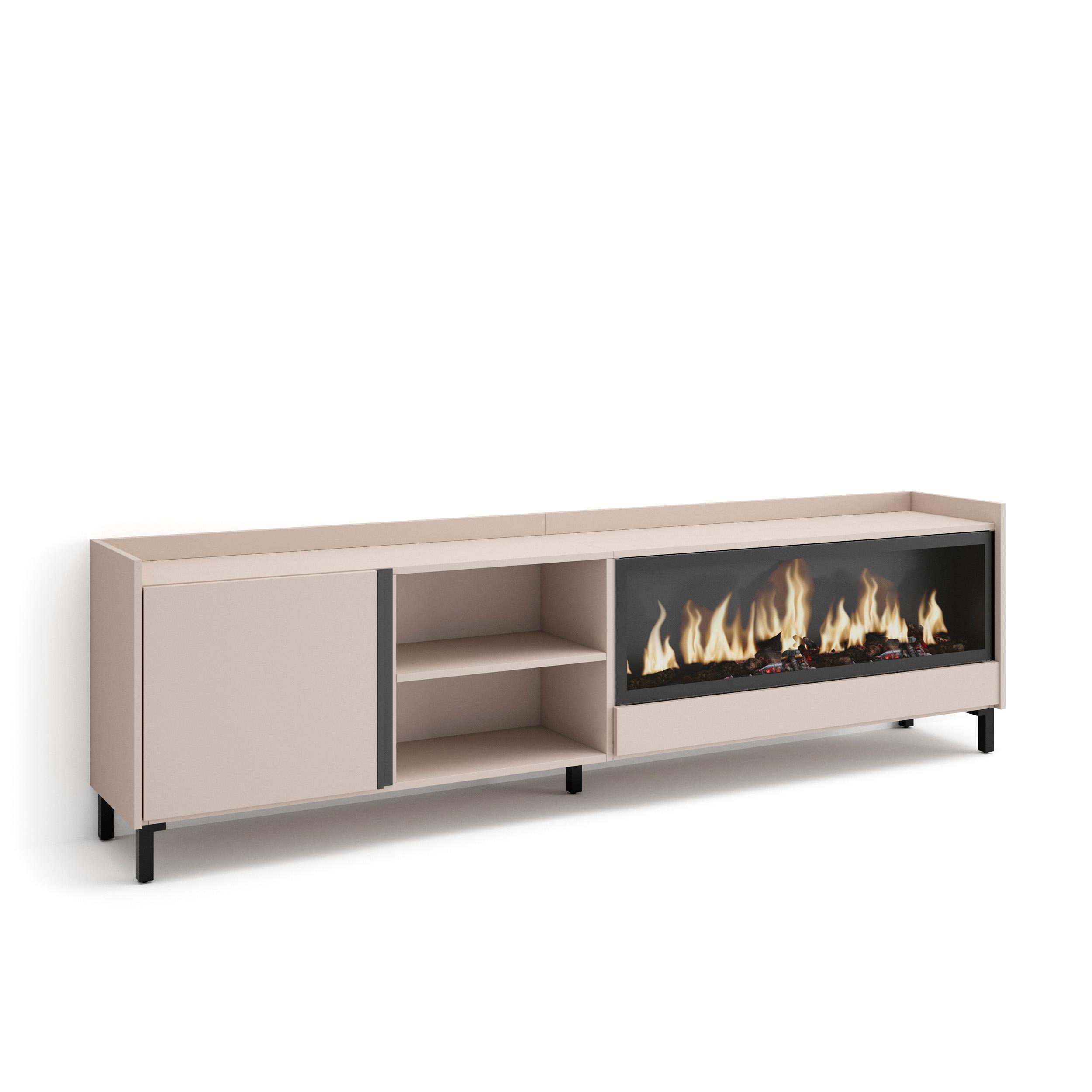 Mueble TV, Televisión, 212x35x61cm, Para TV hasta 80", Chimenea eléctrica XXL, Diseño industrial