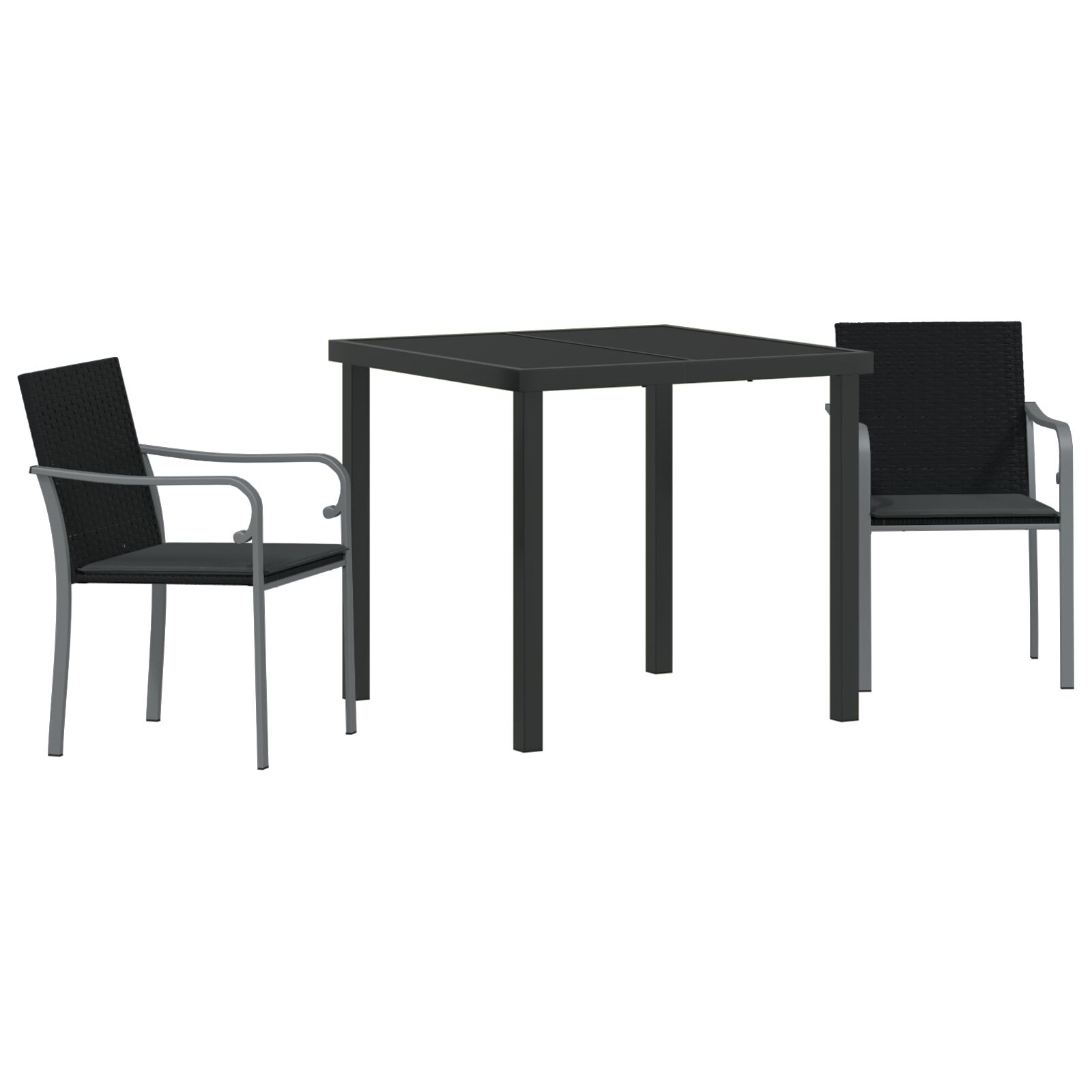 Conjunto de Comedor de Jardín de 3 Piezas con Cojines de Polirratán Negro