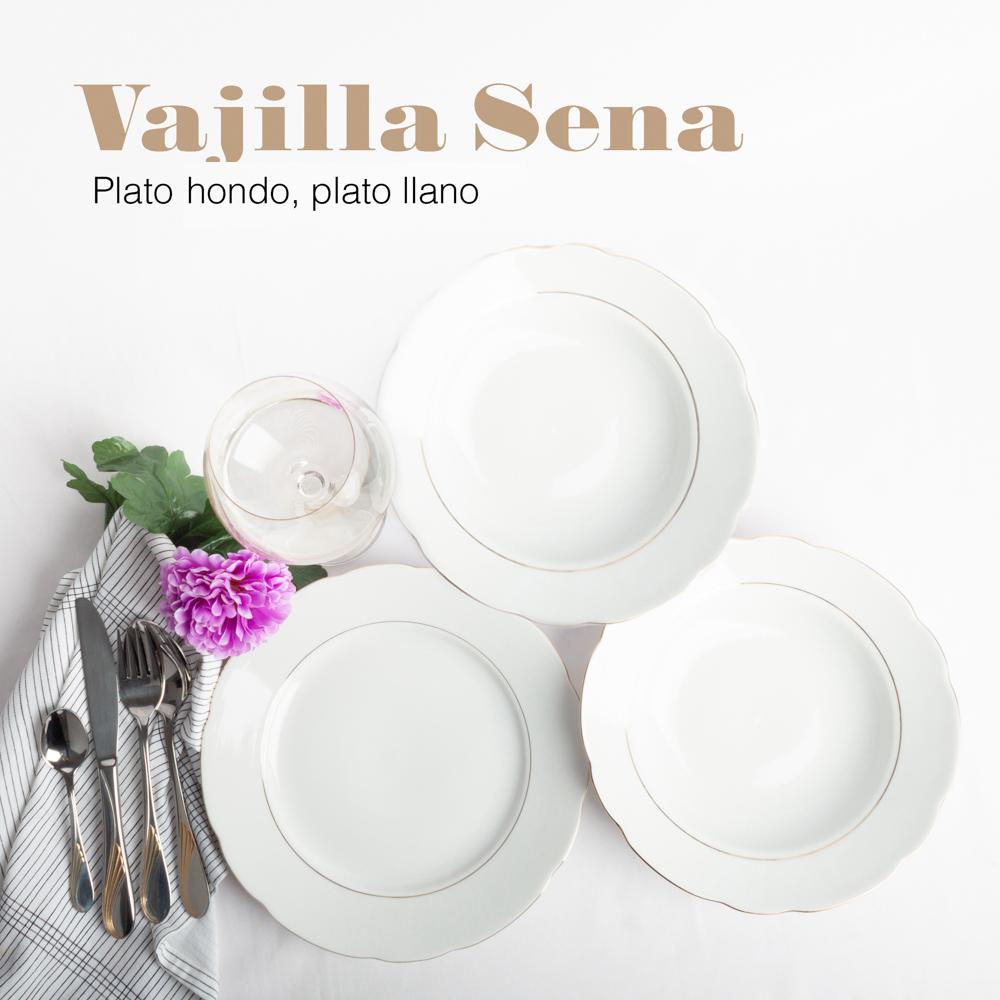 Juego de Platos de Porcelana con Filo de Oro para 6 Personas | Sena CRC Set Vajilla Menaje Mesa Platos ARTICULOS DE HOGAR Vajilla CRC Menaje