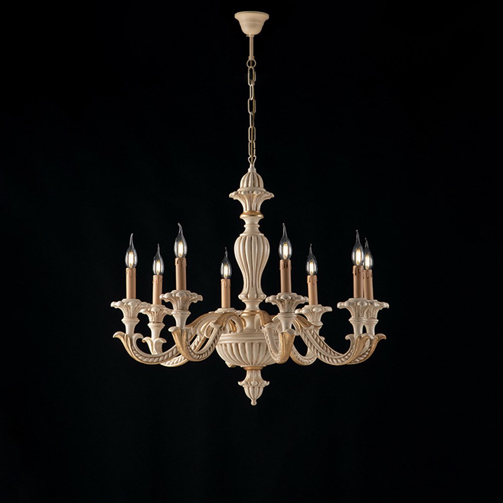 Araña Shabby Chic Leonardo Marfil Gold 8 Luces E14