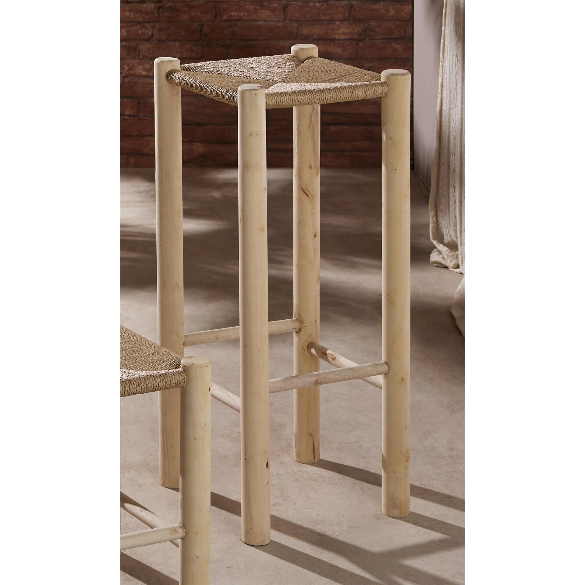 Taburete madera nat. c/asiento de cuerda 75 cms. 32dx75 cms. El mejor complemento para tu hogar.