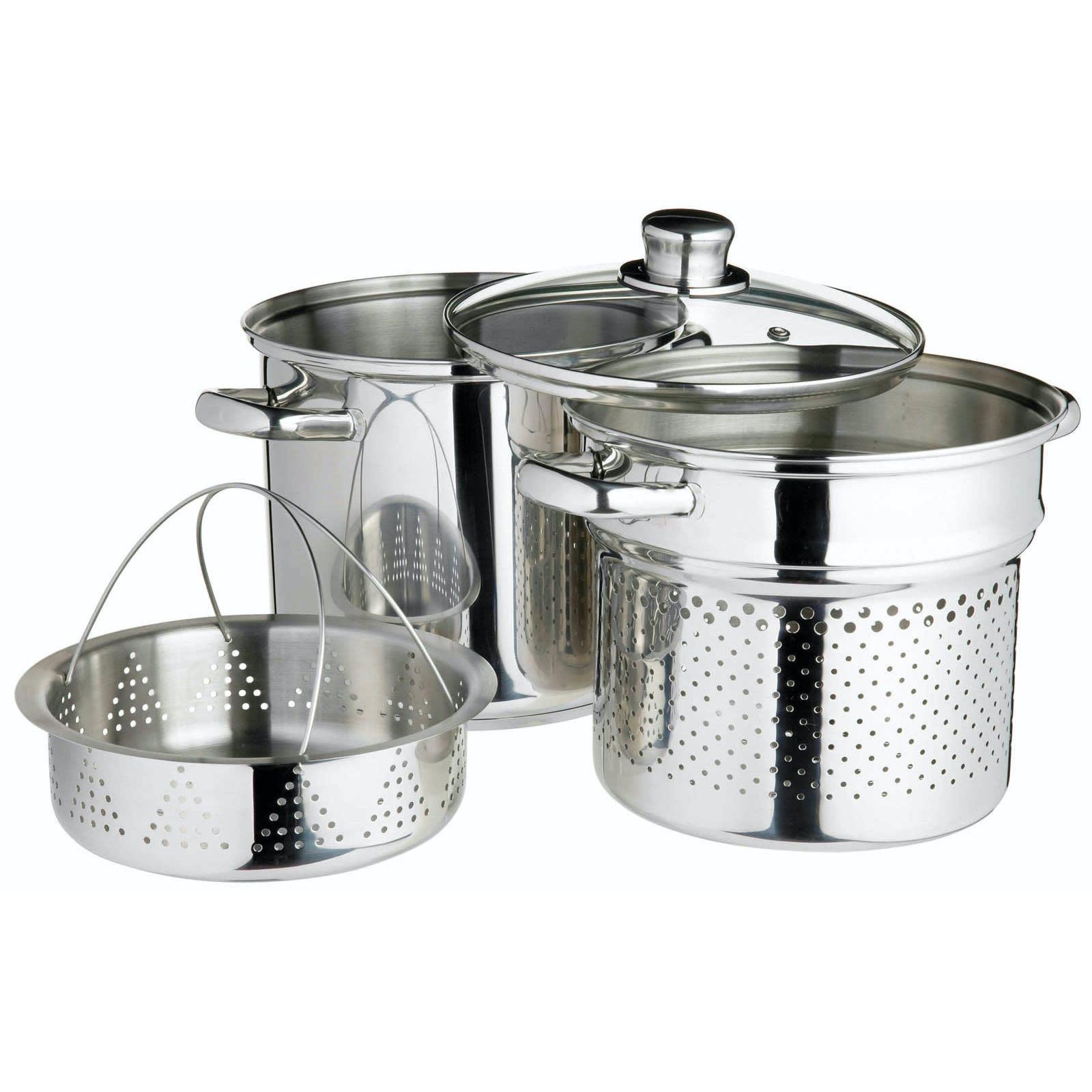 Kitchencraft Olla para Pasta con Colador de Acero Inoxidable y Cesta para Verduras Al Vapor en Caja de Regalo, Apta para Inducción, 4 Litros