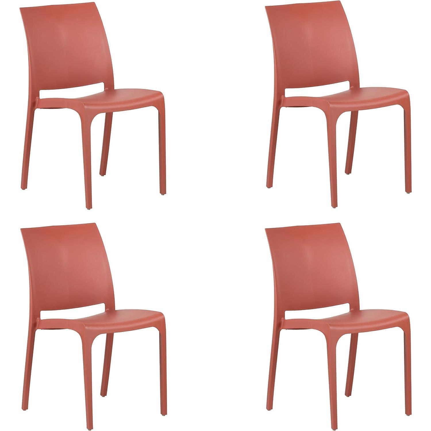 Silla apilable de Resina fabricada en Italia Diseño para interior y exterior SOFIA Rojo 4 piezas
