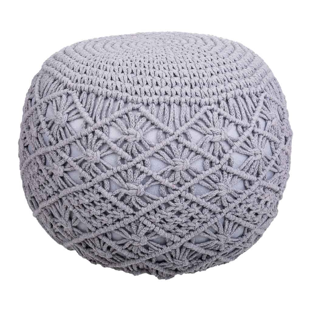 WANDERLUST DECO Puf de Algodón Trenzado Gris 45x45x40h Cm - Cómodo y Versátil