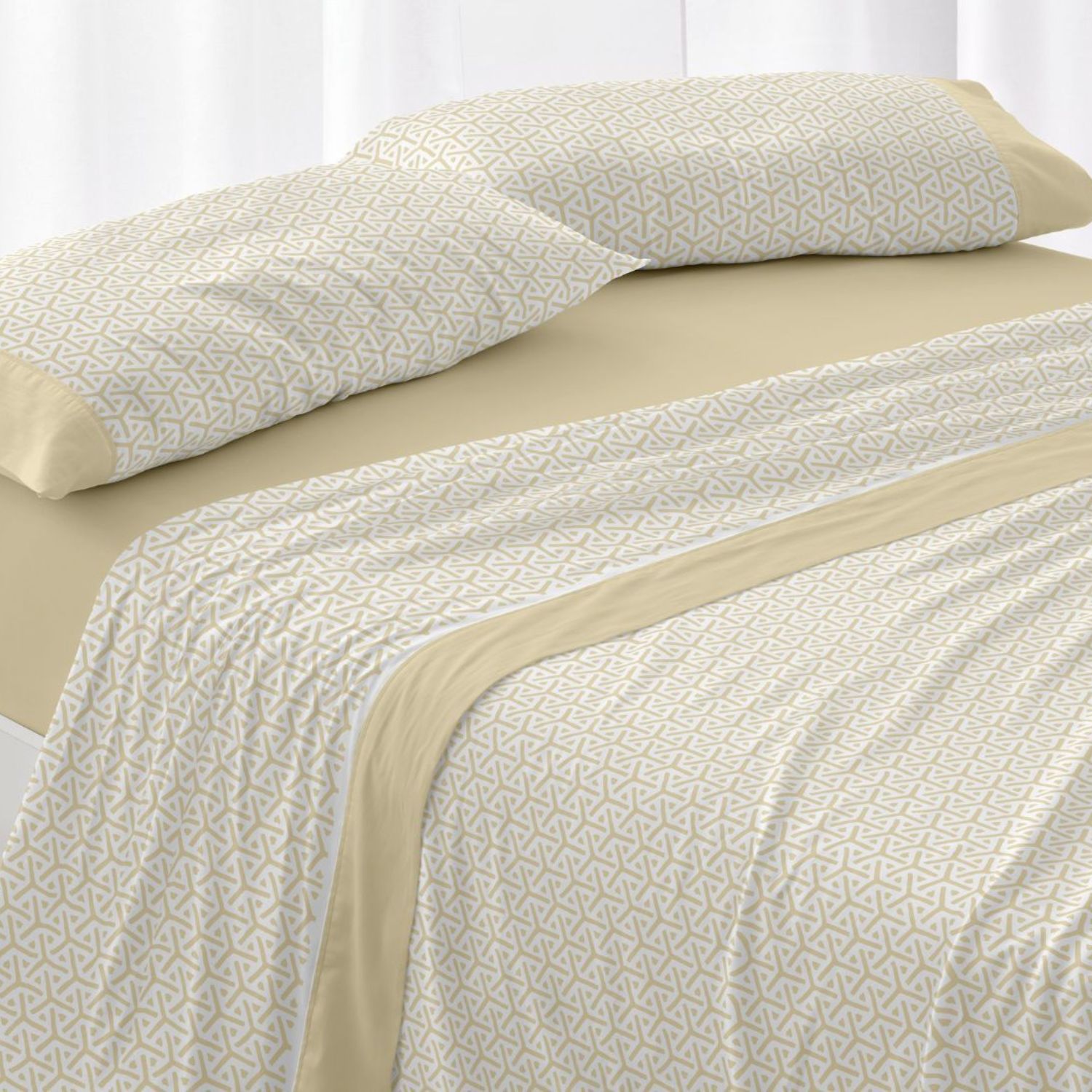 Juego Sábanas BURRITO BLANCO 100% Algodón Extrasuave Diseño Étnico Mostaza - Larga Duración, Anti-Pilling - Cama 90-200cm
