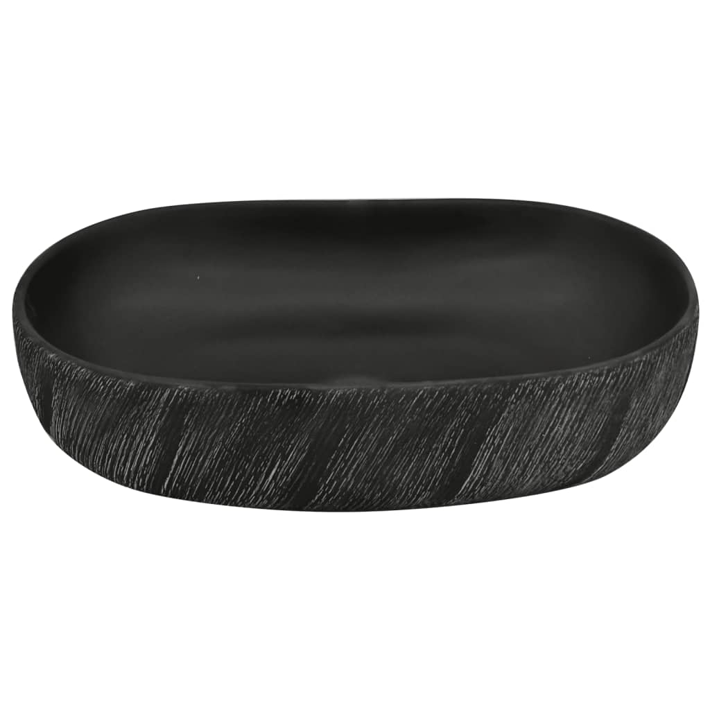 vidaXL Lavabo sobre encimera ovalado cerámica negro 59x40x14 cm