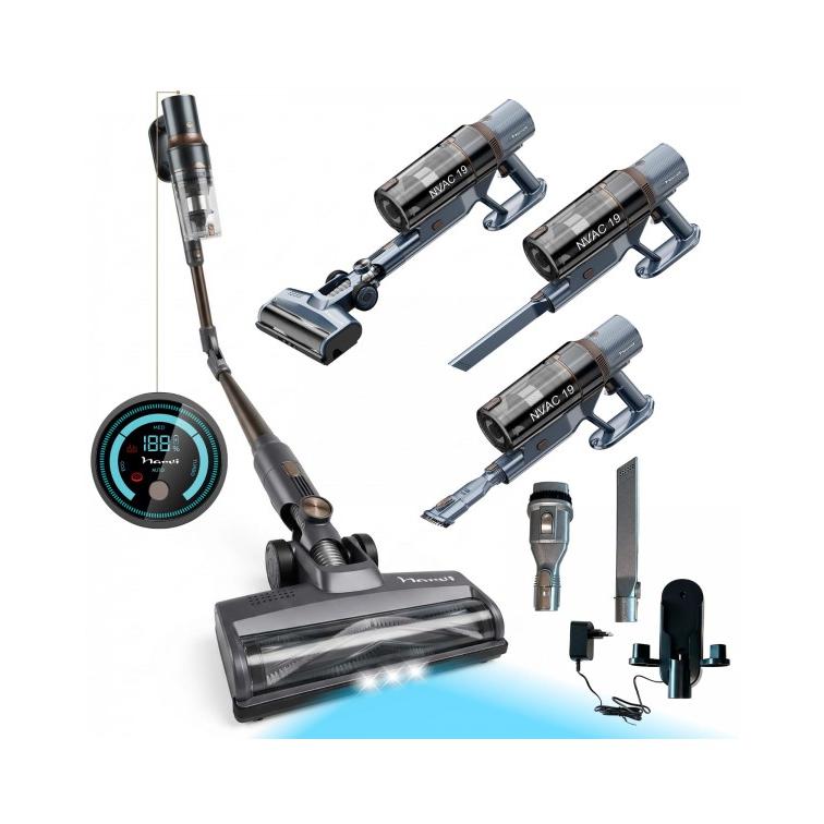 NARVI Aspirador Sin Cable, Motor 500W,  Potencia de succión  40 Kpa 150AW , Luz LED para detección de polvo, Tubo Flexible  para un mejor manejo, Función Smart, Batería Extraíble, Filtro HEPA . Diseño Ultraligero . Ref. NVAC 19