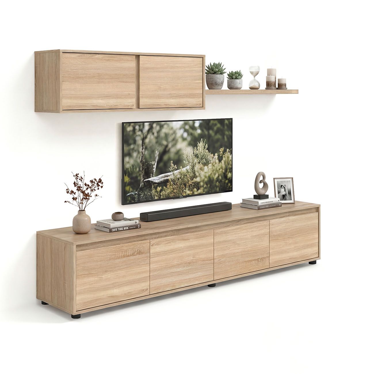 duehome - Salón con mueble de TV y estantería 200 cm Arlet