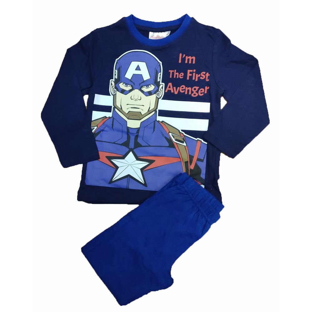 Cerdá Pijama Largo Azul Capitán América Marvel para Niño