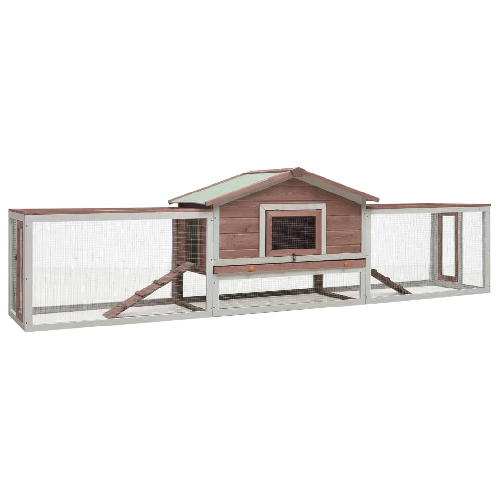vidaXL Madera Maciza Pino Caseta Conejos Abeto 303x60x86 cm Conejera Mascota Color Marrón,  Moca,  Gris y mas