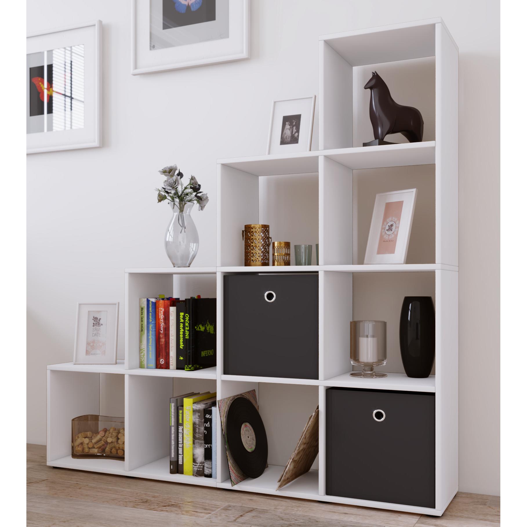 Estantería escalera de madera Estantería escalonada Cubo Estantería de pie Separador de ambientes 10 compartimentos Napoli Estantería escalera de madera Estantería escalonada Cubo Estantería de pie Separador de ambientes 10 compartimentos Napoli