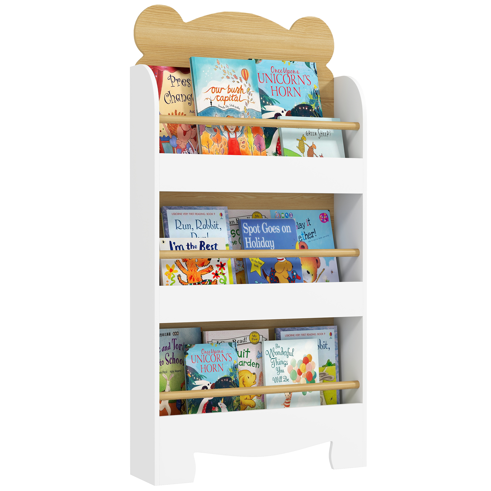 AIYAPLAY Librería Infantil de 3 Niveles Estantería para Libros Infantil Diseño de Osito para Sala de Juegos Dormitorio Guardería Natural