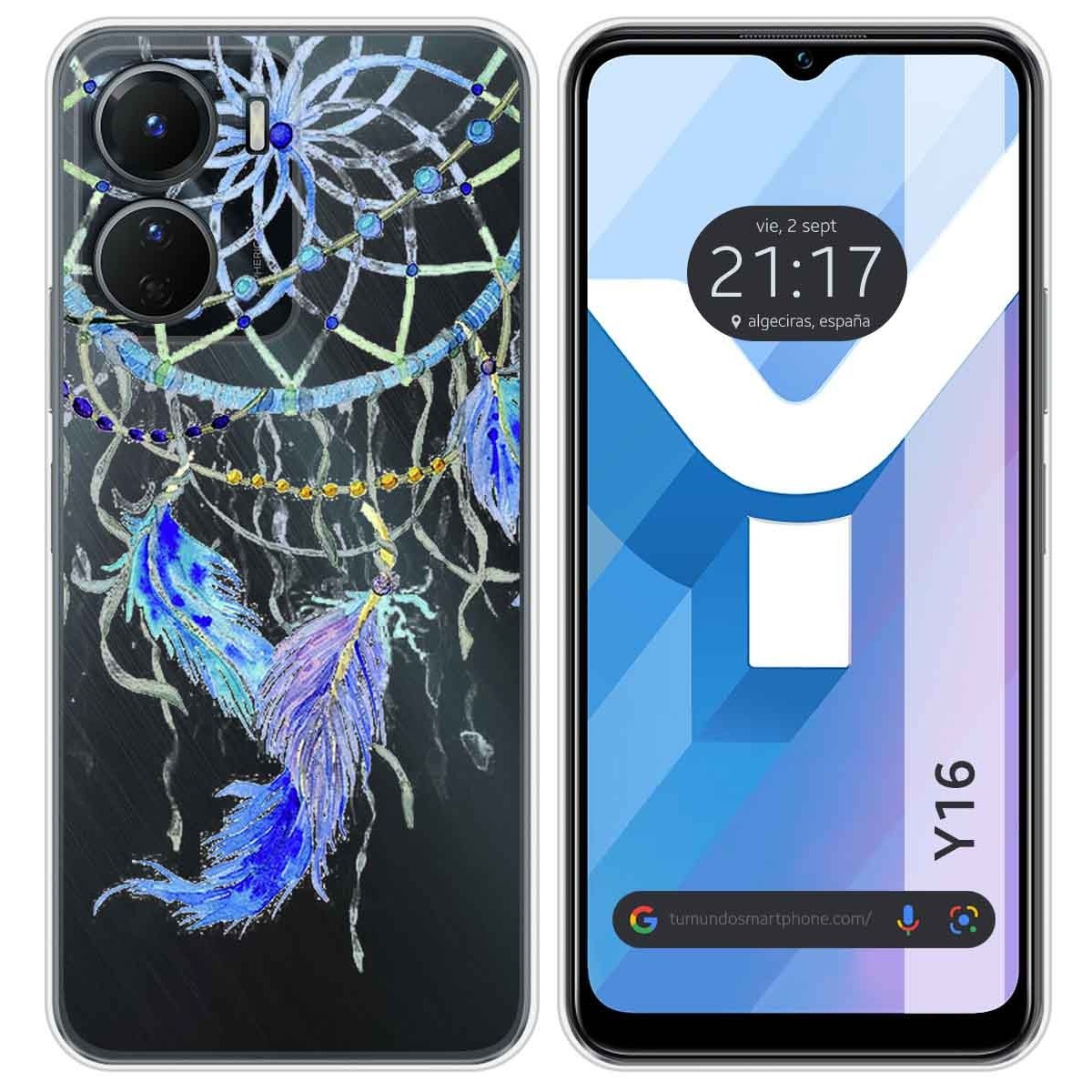 Funda Silicona Transparente para Vivo Y16 diseño Plumas Dibujos