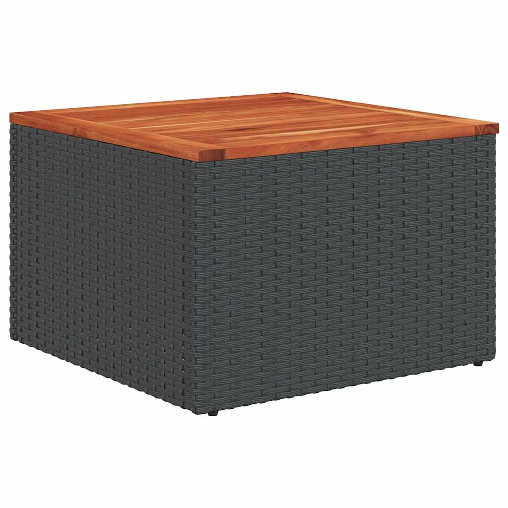 vidaXL Mesa de jardín negra 55x55x37 cm ratán sintético y madera de acacia
