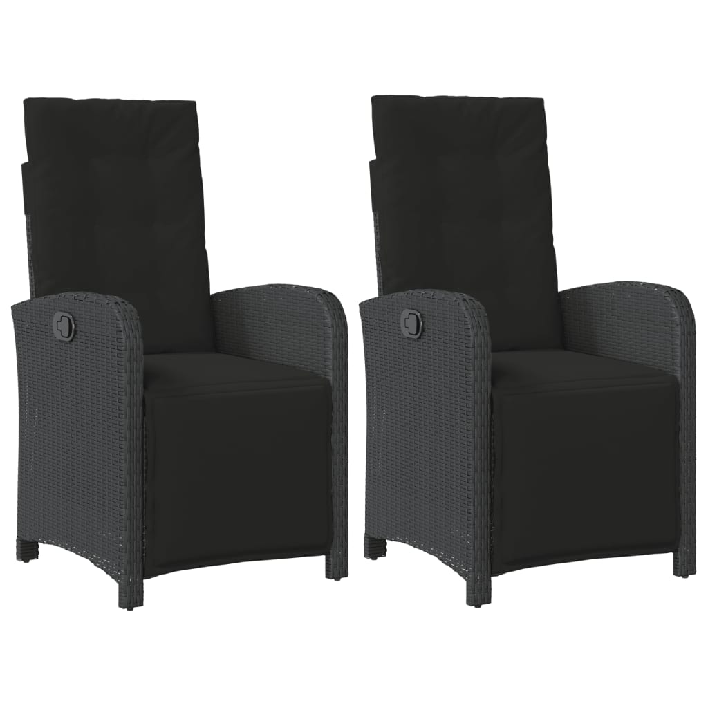 vidaXL Sillones reclinables jardín con reposapiés 2 uds ratán PE negro