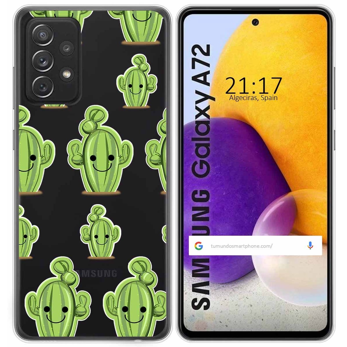 Tumundosmartphone Funda Gel Transparente para Samsung Galaxy A72 diseño Cactus Dibujos