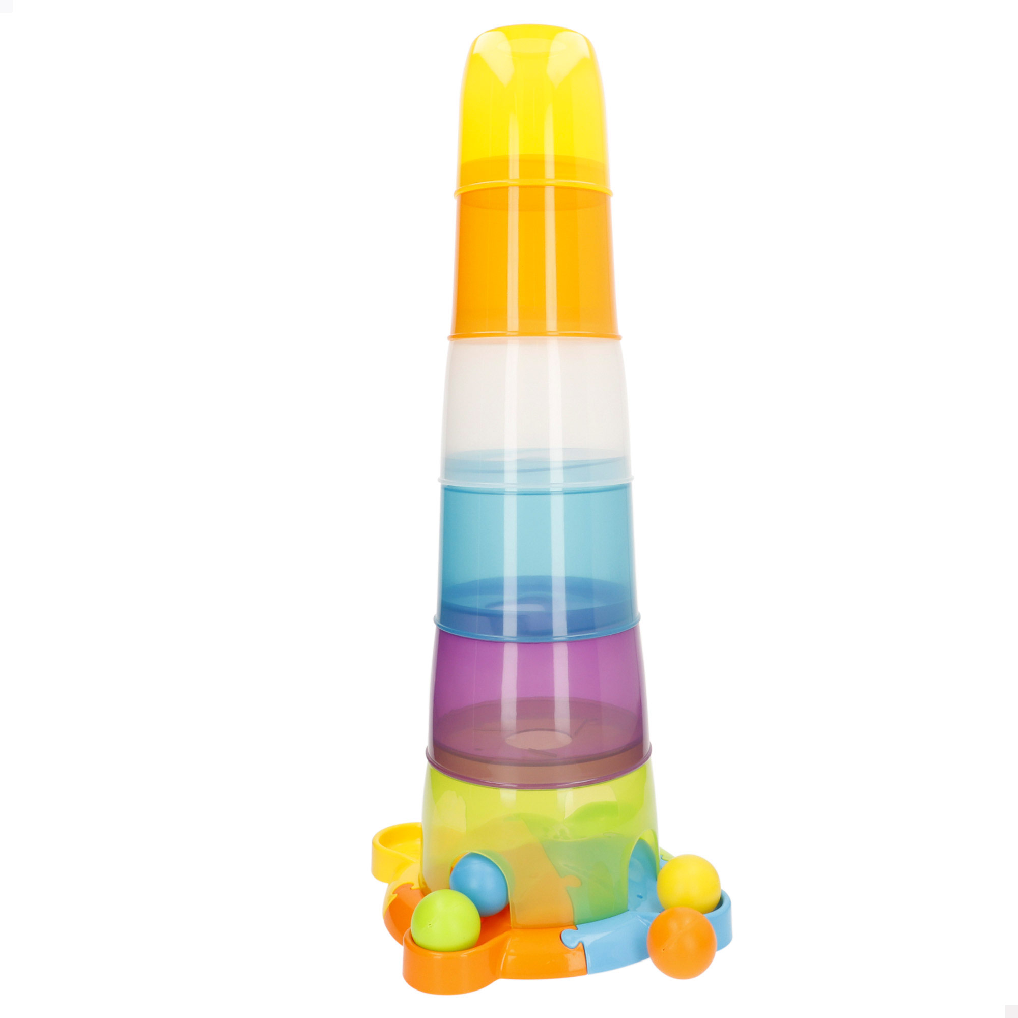 Winfun - Torre apilable bebé con juego de bolas, para mayores de 12 meses, colores vivos, 4 modos de juego, tira bolas, puzle, emparejamiento por colores, apilar tazas