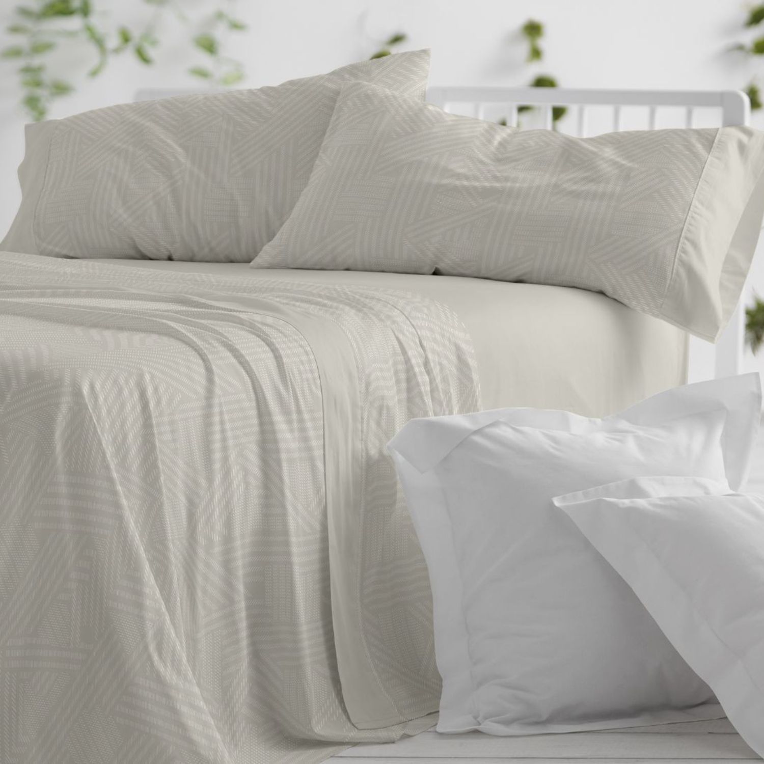 Juego Sábanas BURRITO BLANCO 50% Algodón Diseño Patchwork Azul Grisáceo - Tacto Suave, Fácil Planchado, Alta Durabilidad - Cama 90-200cm