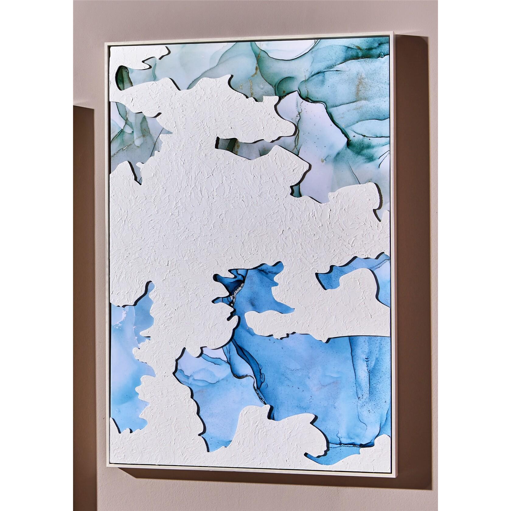 Oleo abst. alto brillo c/relieve blanco/azules c/marco 62x92 cms. 62x5x92 cms. El mejor complemento para tu hogar.