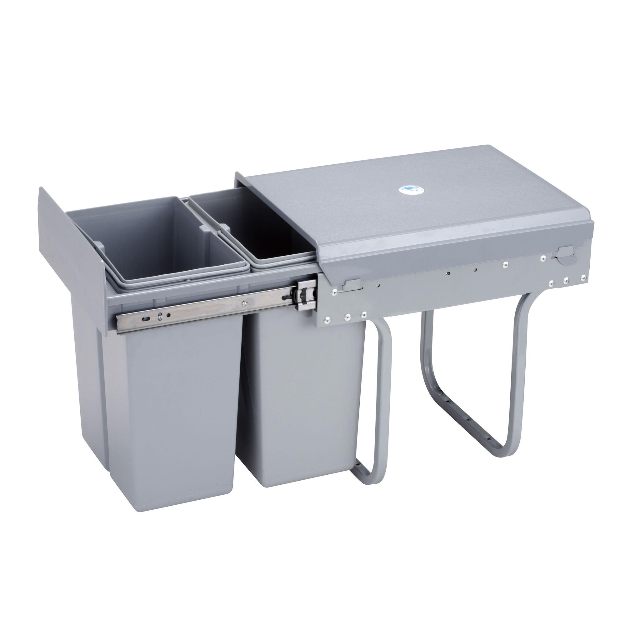 Contenedor de reciclaje para mueble de cocina, Cubos de basura bajo fregadero 15L, fijación inferior y extracción manual, cubo extraíble, con tapa