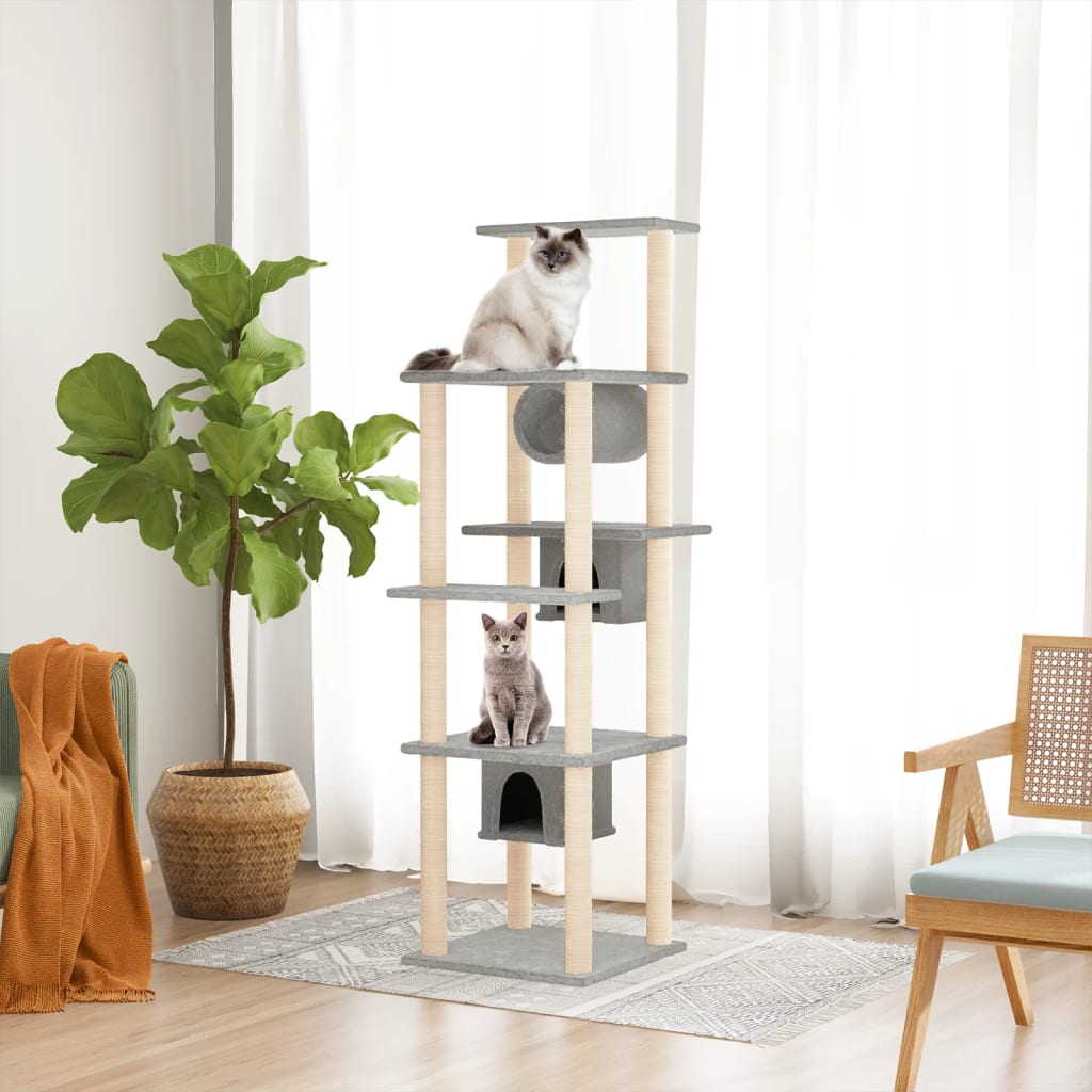 vidaXL Rascador para gatos con postes de sisal 169 cm torre para gatos Color Crema,  Gris claro,  Gris oscuro y mas