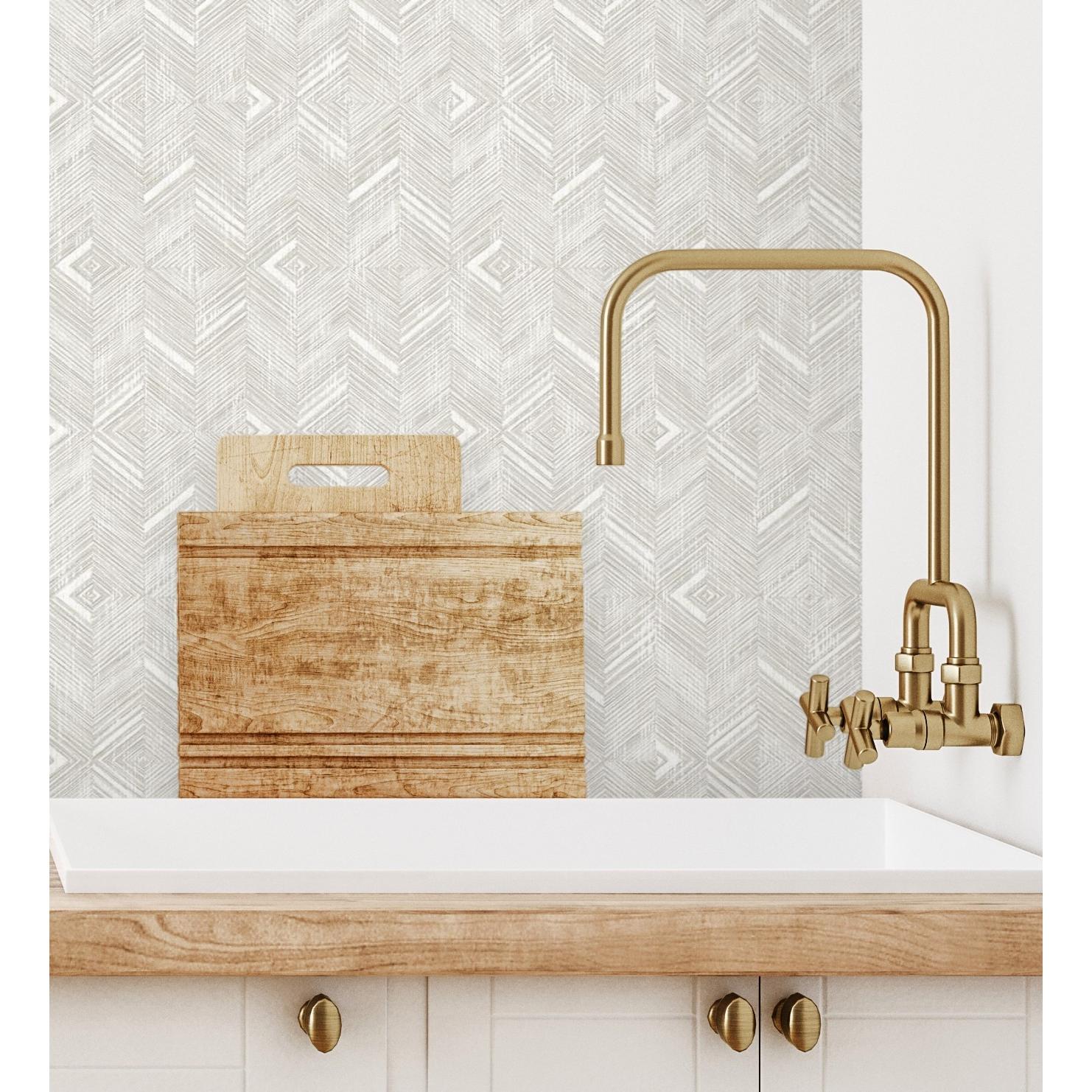 Papel pintado vinílico lavable mosaico de madera con textura en relieve - Hout 680992 de GAULAN - Rollo de 10 m x 1,06 m