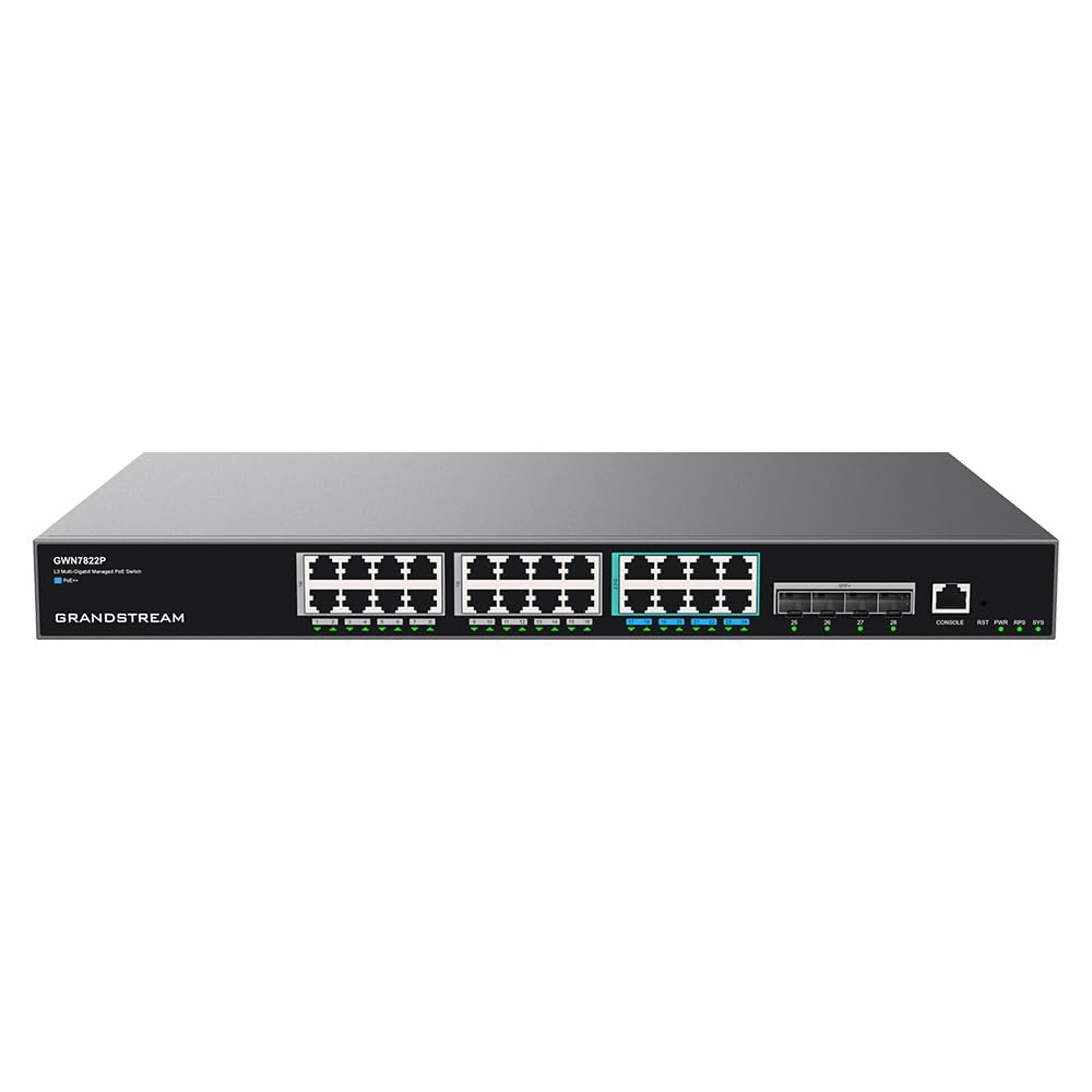 Grandstream GWN7822P Enterprise Layer 3 - Conmutador de red PoE multiGigabit gestionado, 8 x 2.5 GigE PoE++, 4 x 10G SFP+, 16 x GigE PoE